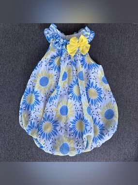 Baby Essentials Blue Yellow Sunflower Bubble Romper Baby Girl 18M
